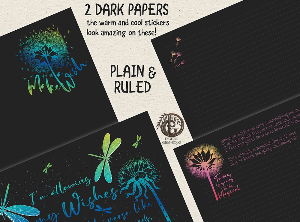 dark papers with the cool wishes digital notebook, wishes cool version of digital notebook, wishes law of attraction digital law of attraction digital notebook, dandelion wishes digital notebook, law of attraction digital journal, digital graphique